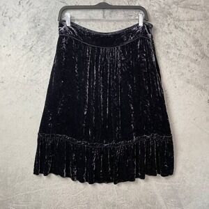 Goth Crushed Velvet Midi A-Line Skirt 10 Tiered Witchy Charcoal Gray Grunge‎